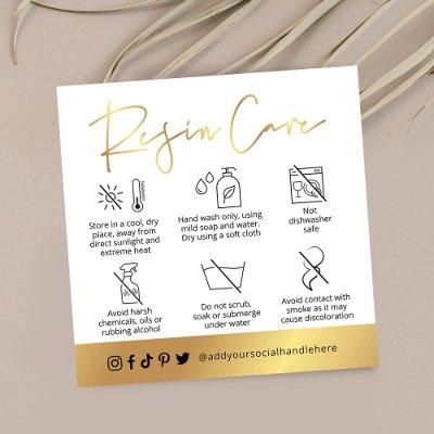 White & Gold Script Logo Resin Coasters Care Guide Square