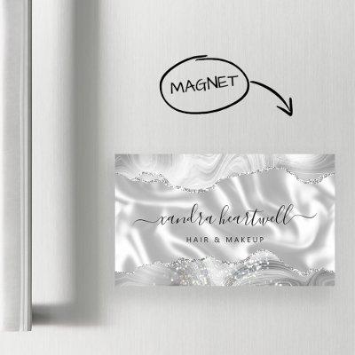 White Gray Agate Silver Glitter Luxury  Magnet