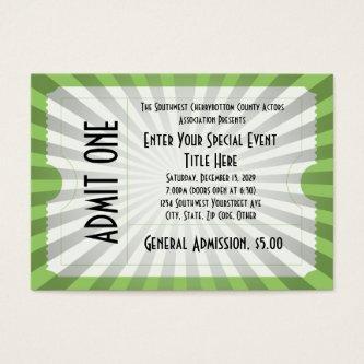 White/Green Event Ticket, Lg  Size