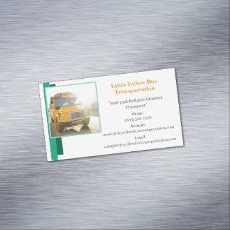 White Green Yellow School Bus Driver   Magnet