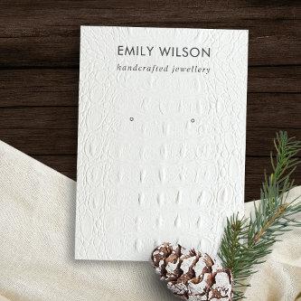 WHITE LEATHER TEXTURE STUD EARRING DISPLAY CARD
