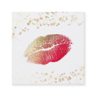 *~* White Makeup Red Lips Gold Confetti Square
