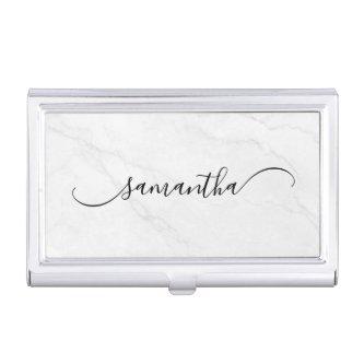 White Marble Classy Curved Swash Signature Name  Case