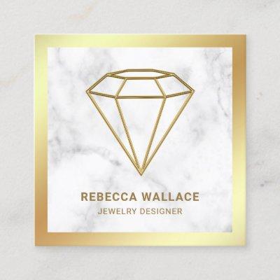 White Marble Gold Foil Geometric Diamond Jeweler Square