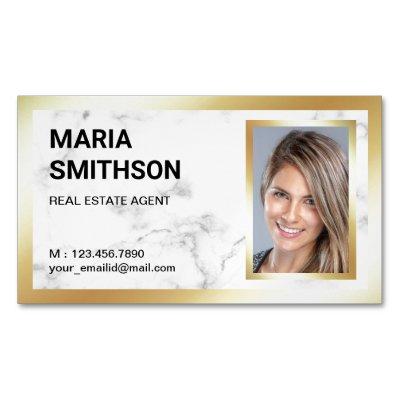 White Marble Gold Foil Real Estate Realtor Photo  Magnet