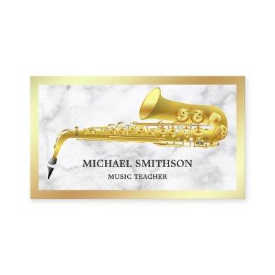 White Marble Gold Foil Saxophone Music Teacher