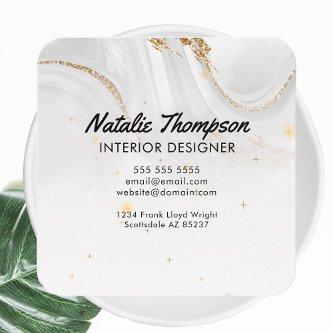 White Marble Gold Glitter Elegant Front and Back Square