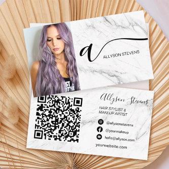 White marble hair makeup photo initial qr code