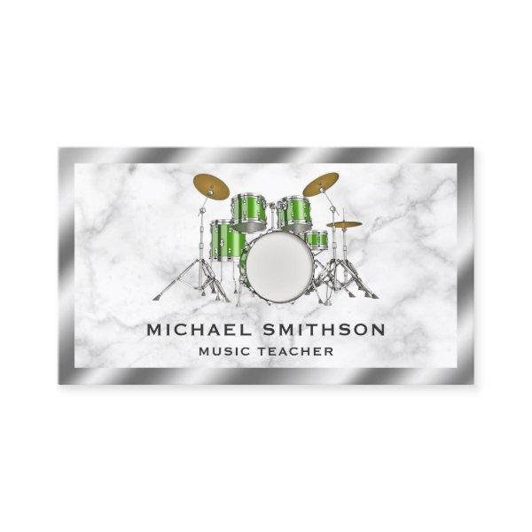 White Marble Metallic Green Drum Kit Drummer