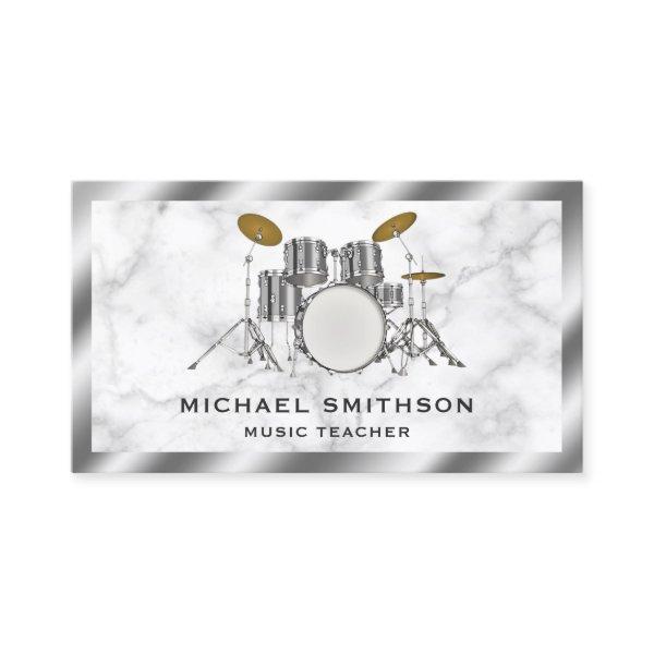 White Marble Metallic Grey Drum Kit Drummer