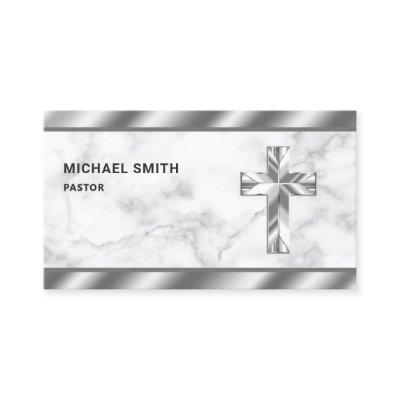 White Marble Metallic Jesus Christ Cross Pastor