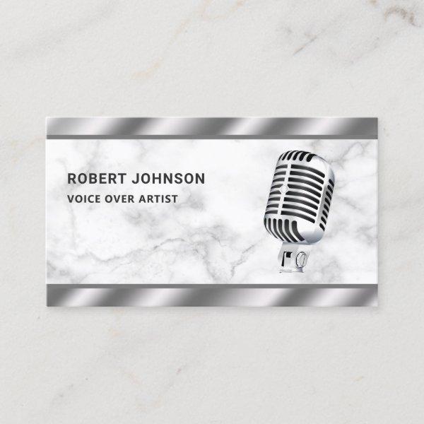 White Marble Metallic Microphone Voice Over Artist