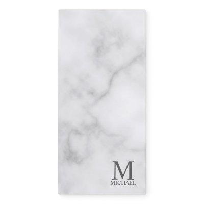 White Marble Personalized Monogram and Name Magnetic Notepad