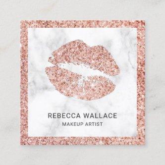 White Marble Rose Gold Glitter Lips Makeup Artist Square