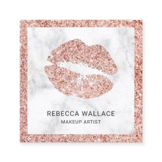 White Marble Rose Gold Glitter Lips Makeup Artist Square