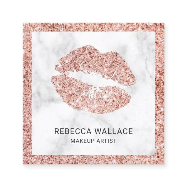 White Marble Rose Gold Glitter Lips Makeup Artist Square
