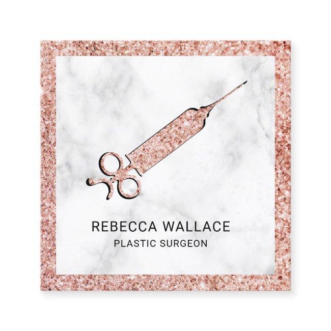 White Marble Rose Gold Syringe Plastic Surgeon Square