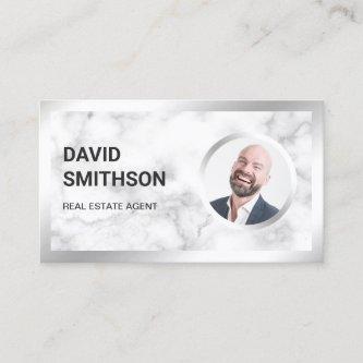 White Marble Steel Silver Photo Real Estate Agent