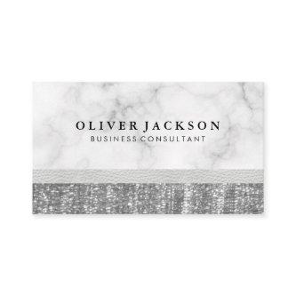 White Marble White Leather Silver Sequin
