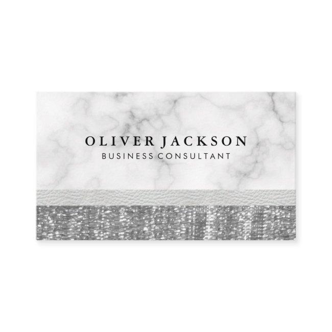White Marble White Leather Silver Sequin
