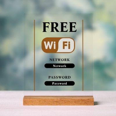 White Minimalist Free Wifi Metal Acrylic Sign