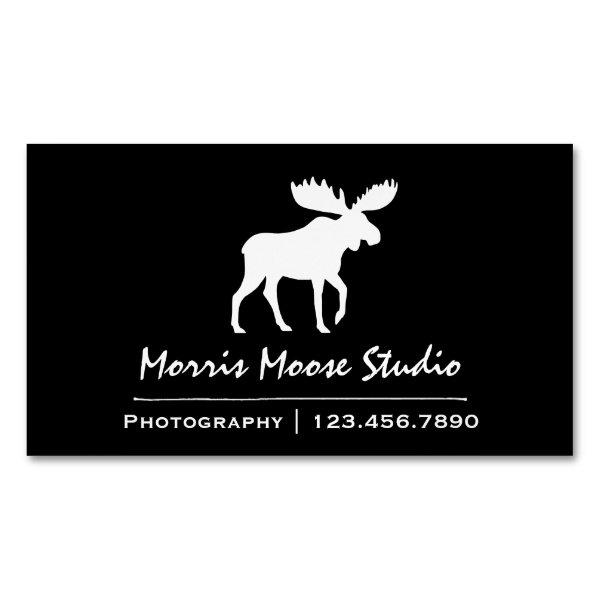 White Moose Silhouette on Black Magnetic