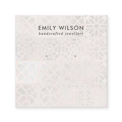 WHITE MOROCCAN TILE TEXTURE STUD EARRING DISPLAY SQUARE