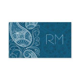 White On Blue Retro Paisley Pattern Design