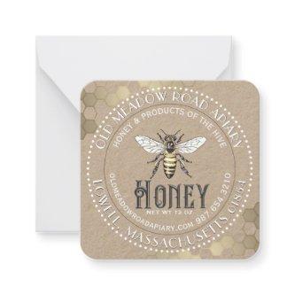 White on Kraft Vintage Bee Honey Jar Tag  Note Card