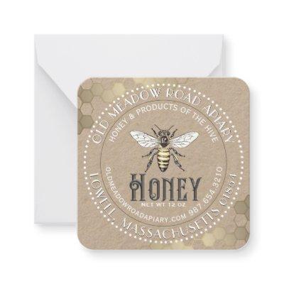 White on Kraft Vintage Bee Honey Jar Tag  Note Card