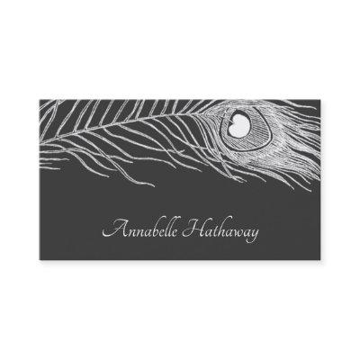 White Peacock Feather On Black Calling Card