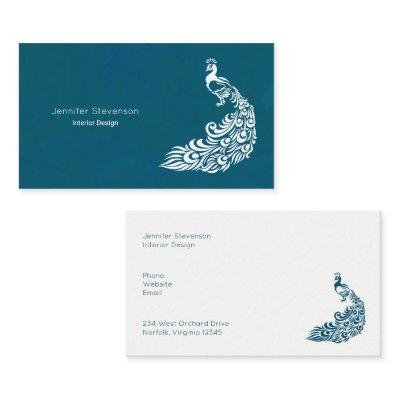 White Peacock on Teal Bold Modern Art Deco Design