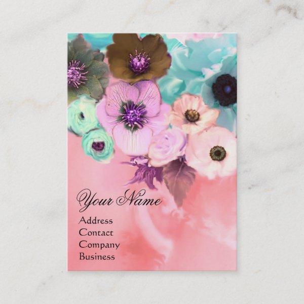 WHITE PINK TEAL ROSES AND ANEMONE FLOWERS MONOGRAM