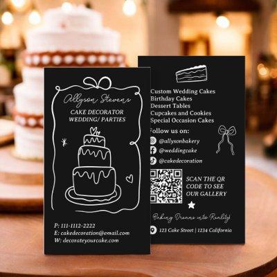 White Retro French Scribble cake decorator qr code