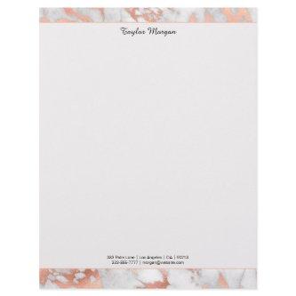 White & Rose Gold Marble Border, Black Name/Info Letterhead
