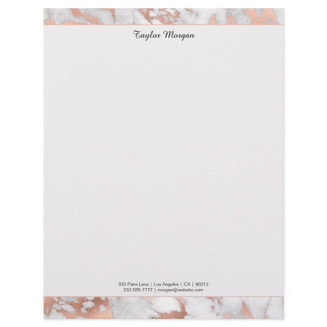 White & Rose Gold Marble Border, Black Name/Info Letterhead