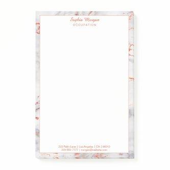 White & Rose Gold Marble Border, Name Info Notepad