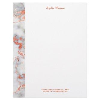 White & Rose Gold Marble, Name & Contact Info Letterhead