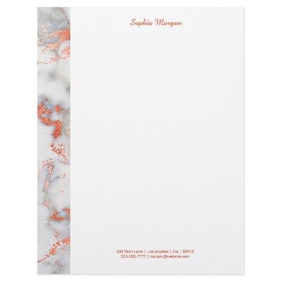 White & Rose Gold Marble, Name & Contact Info Letterhead