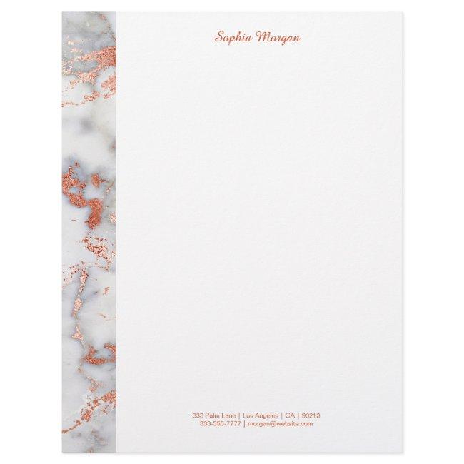 White & Rose Gold Marble, Name & Contact Info Letterhead