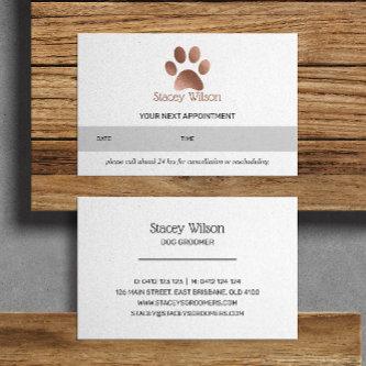 White Rose Gold Paw Print Logo Appointment Card