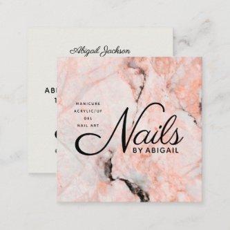 White Rose Marble Nails By Name QR Code Ivory Square