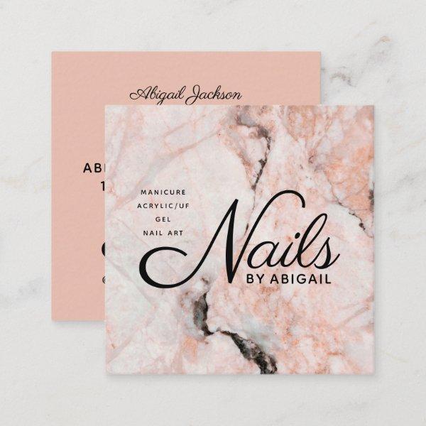 White Rose Marble Nails By Name QR Code Peach Square