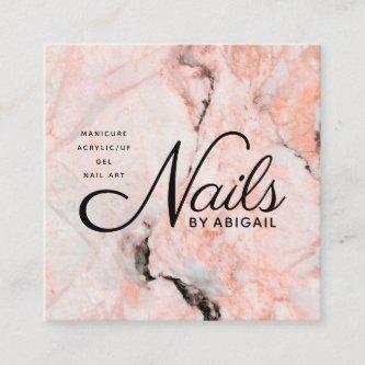 White Rose Marble Nails By Website & QR Code Peach Square