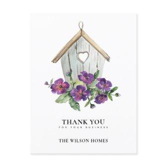 WHITE RUSTIC FLORAL BIRDHOUSE REALTOR THANK YOU ANNOUNCEMENT POSTCARD