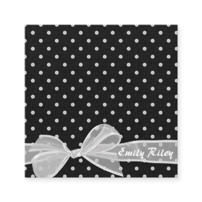 white sheer bow on polka dot pattern square