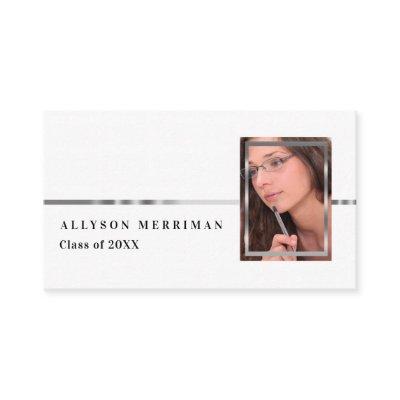 White | Silver Graduation Photo Insert Name Cards