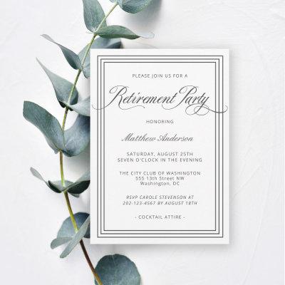 White Simple Elegant Retirement Party Invitation