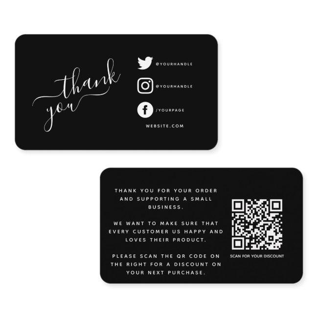 White social media icons qrcode thank you discount enclosure card