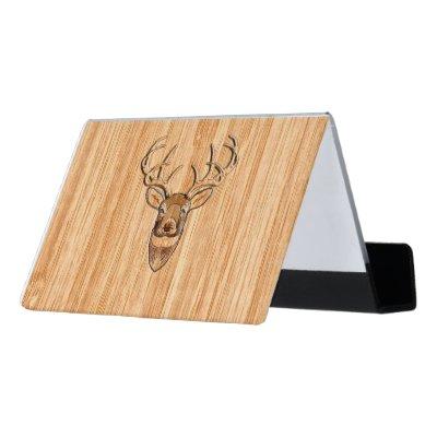 White Tail Deer Head Buck Wood Grain Style Decor Desk  Holder